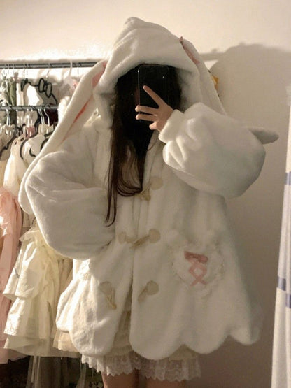 Milk Cute Rabbit Ears Cashmere Hoodie Coat Buy Center