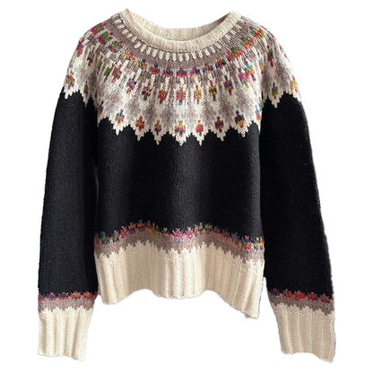 Retro Jacquard Sweater Women's Loose Casual Buy Center