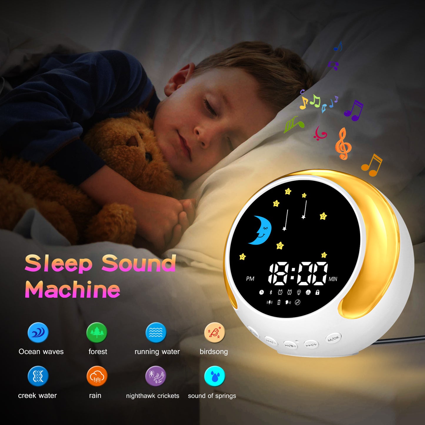 Hot New Items at Buy Center: Children's Alarm Clock Bluetooth Speaker Touch RGB With White Noise Wake-up Light