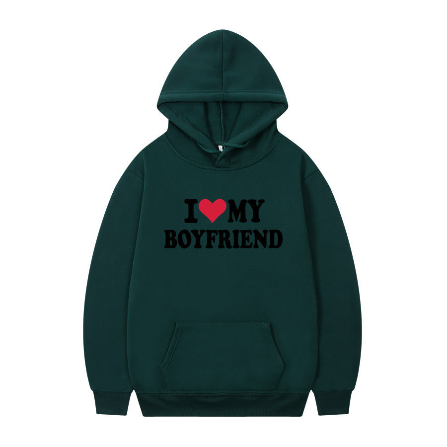 New at Buy Center: I Love My Boyfriend Print Hoodie Sweatshirt Pullover Green 1