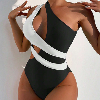 New Cross Color Matching Lace Up Swimsuit For Women Black