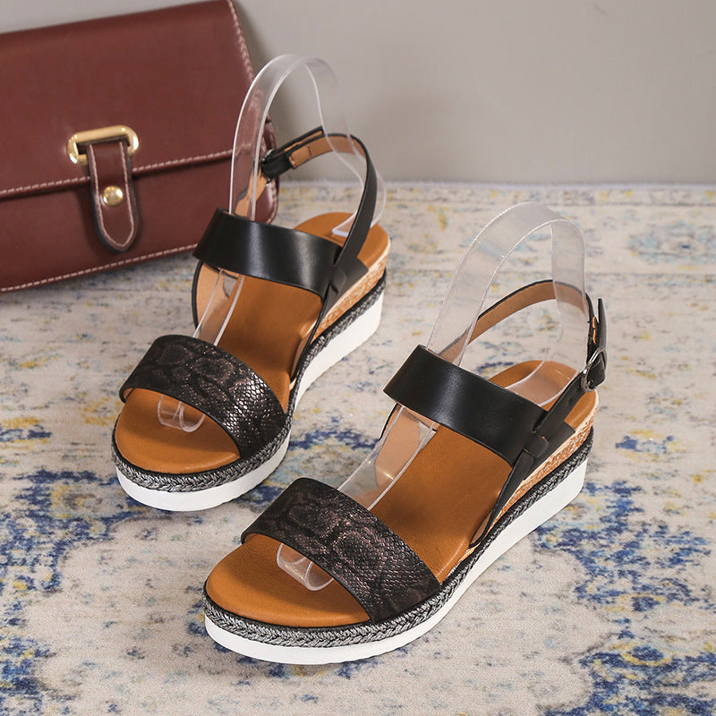 Trending Now at Buy Center: Spring And Summer New Wedge Round Toe Wide Strap Sandals For Women