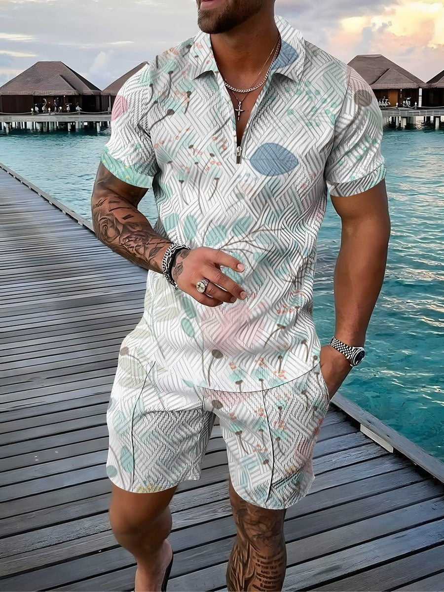 3D Floral Polo Shirt Suit Lapel Short Sleeve Shorts Casual Men's Clothing T-shirt