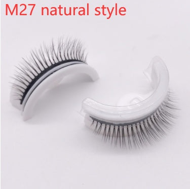 Buy Center Premium-Reusable 3D Mink Lashes Natural False Eyelashes Self Adhesive Fake Glue Free Makeup Eyelash Extension Silk M27 natural style PVC round box 1PC