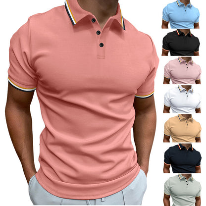 Now Available at Buy Center: Men's Slim Polo Shirt Rib Striped T-shirt Top