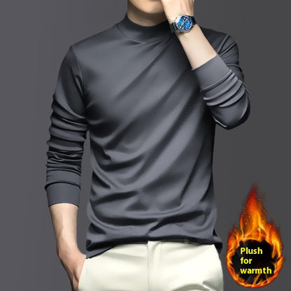 Just Arrived at Buy Center: Warm Mercerized Cotton Men's Half-high Collar Bottoming Shirt 3084 Dark Gray