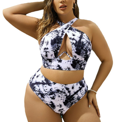 Newly Released at Buy Center: Cross Collar Random Printed Bikini Swimsuit Suit