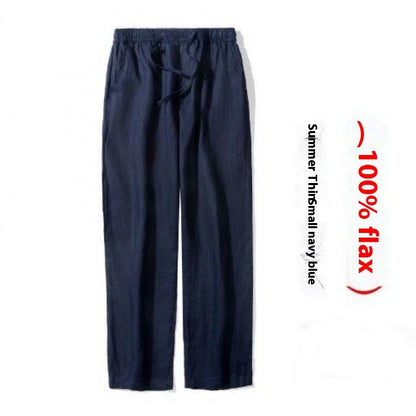 Fresh Arrivals at Buy Center: Cotton Linen Cropped Men's Casual Pants Style Navy Blue