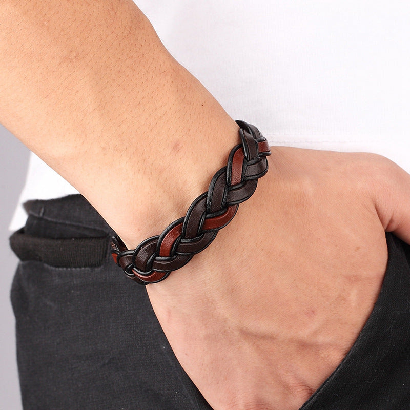 Buy Center Handpicked- Men's Fashion Stainless Steel Leather Bracelet