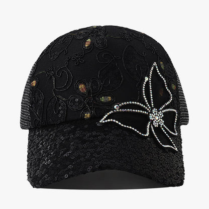 Just Arrived at Buy Center: Casual Fashionable Sequins Peaked Cap For Women Black Adjustable