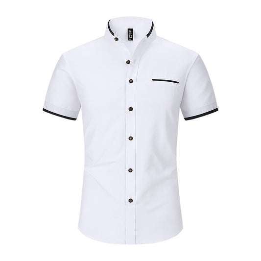 Stand Collar Men's Short Sleeve Shirt | Men's Clothing-Outerwear & Jackets-Men's | Buy Center