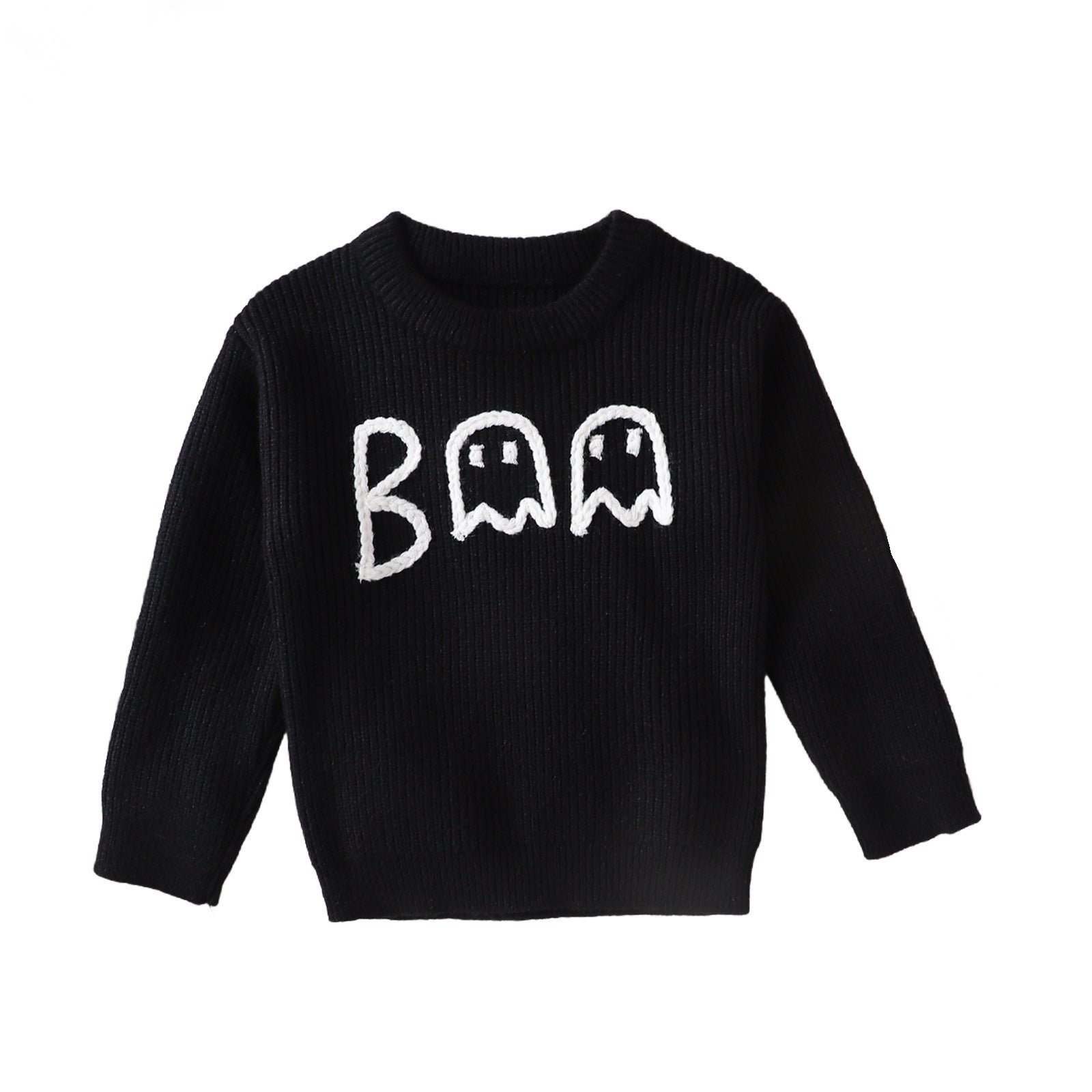 Hot New Items at Buy Center: Boy's Cartoon Ghost Embroidered Long-sleeved Sweater Black