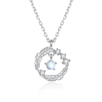 New 925 Silver Plated Delicate Feather You Accompany Moonstone Necklace