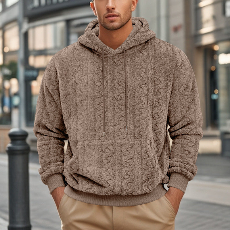 European And American Fall Winter Men Hooded Jacquard Teddy Plush Sports And Leisure Sweater | Men's Clothing-Outerwear & Jackets-Man H | Buy Center