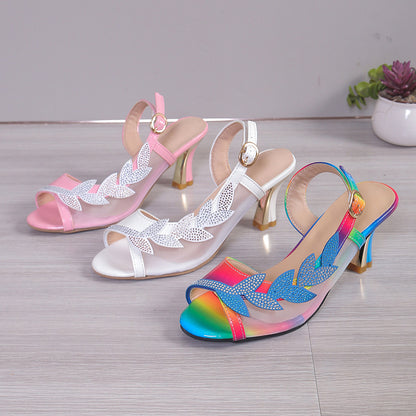 Newly Released at Buy Center: Summer New High Heel Sandals Stiletto Heel Rhinestone Buckle Sandals Fashion Sexy High Heels