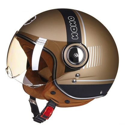 Fresh Arrivals at Buy Center: Battery Car Half Helmet Lightweight Semi-covered Retro Matte Gold Black