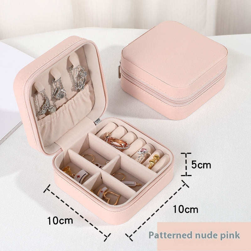 Fresh Arrivals at Buy Center: Large Capacity Flannel Jewelry Box Ring Necklace Finishing Box Pink Zipper Box