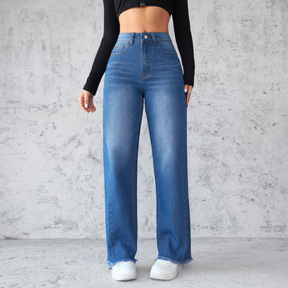 Just Arrived at Buy Center: Fashion Straight Wide Leg Jeans Casual High Waist Non Elastic Women's