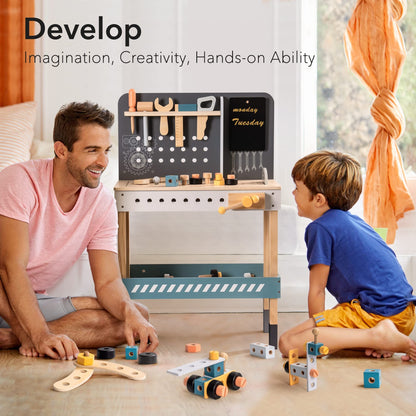 Hot New Items at Buy Center: ROBOTIME Wooden Tool Bench For Kids Toy Play Workbench Workshop With Tools Set