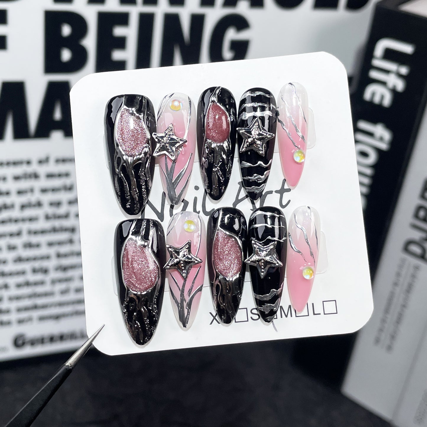 Just Arrived at Buy Center: Hot Girl Hand-worn Nail Blush Mid-length Nail Stickers Flashing Personality Wearable Nail Sticker Long Tip Ellipse