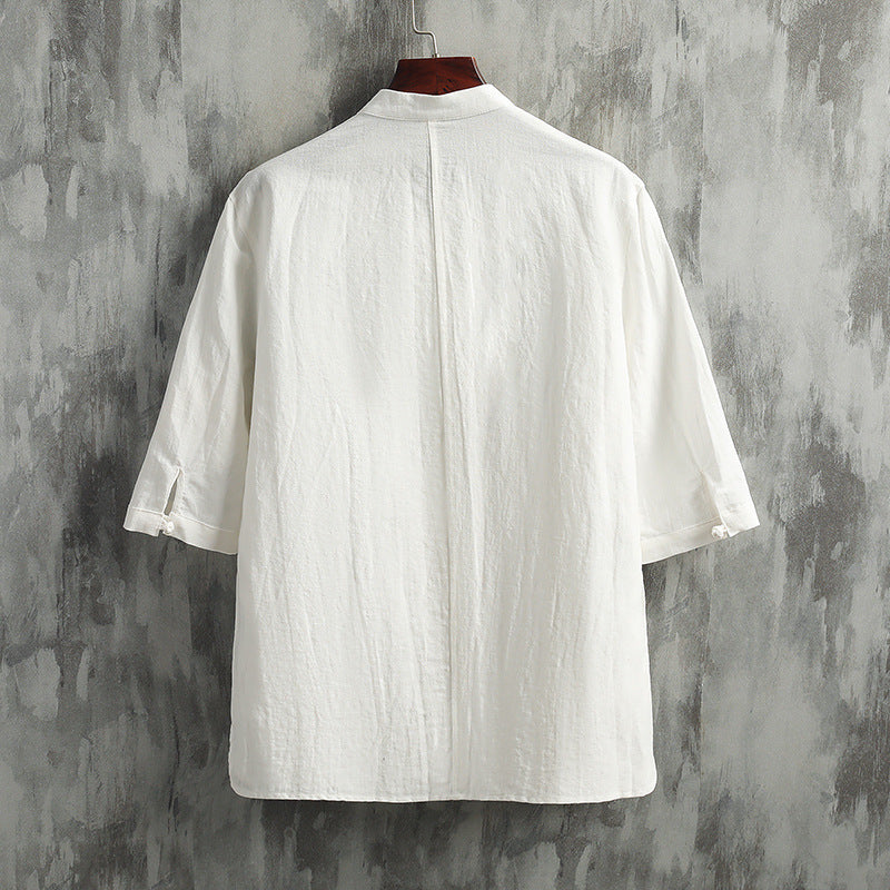 Fresh Arrivals at Buy Center: Stand Collar Linen Men's Short Sleeve Cotton Linen Shirt