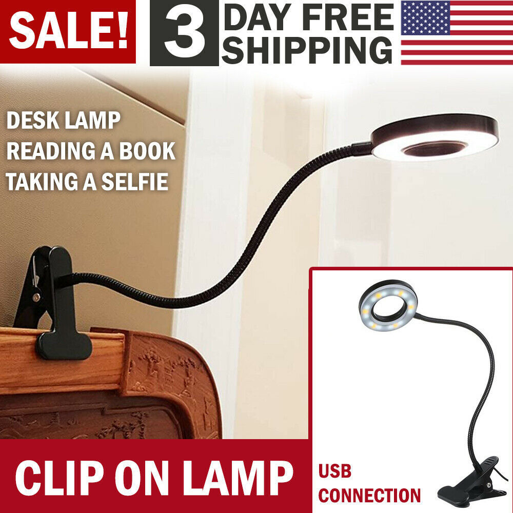 Clip On Desk Lamp LED Flexible Arm USB Dimmable Study Reading Table Night Light