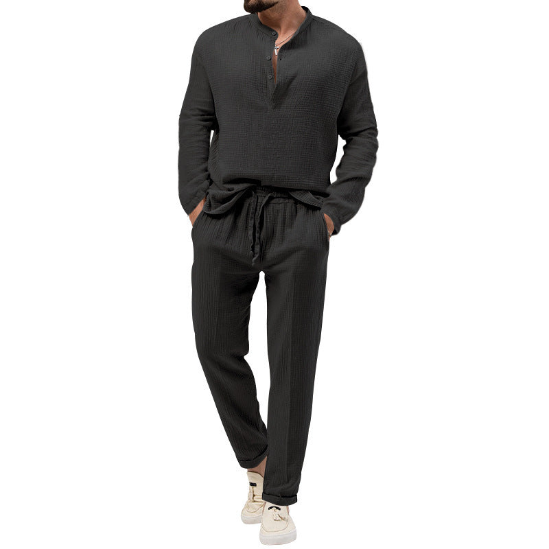 Solid Color Casual T-shirt Long Sleeve Shirt Trousers Suit Buy Center