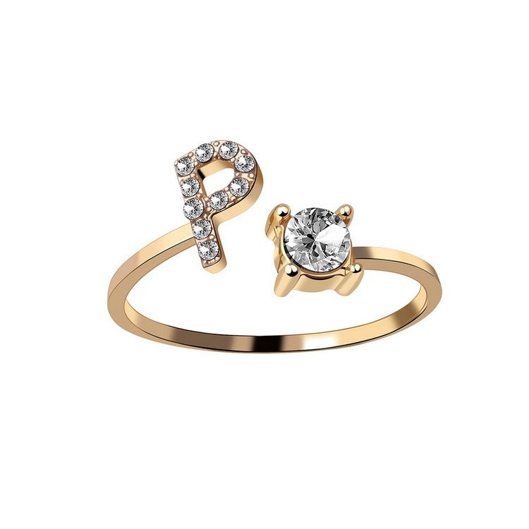 New Design Adjustable 26 Initial Letter Ring Fashion Jewelry For Women Simple Elegant Jewelry Gold P