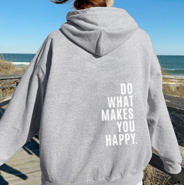 Fresh Arrivals at Buy Center: Loose Sport Hoodie Do What Makes You Happy Print Sweatshirt Hooded Clothing Light grey