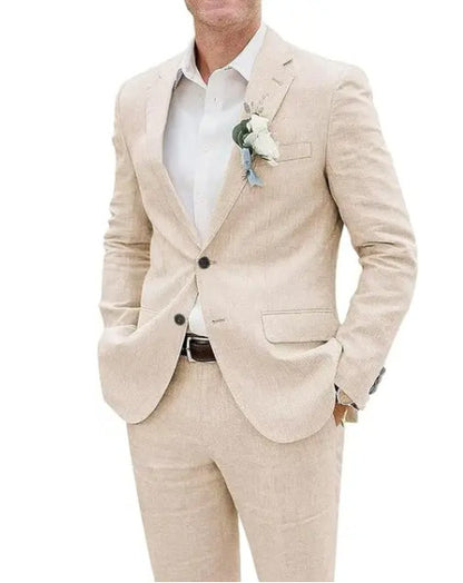 Now Available at Buy Center: Fashion Casual Men's Suit Linen Slim Fit Picture Color Beige