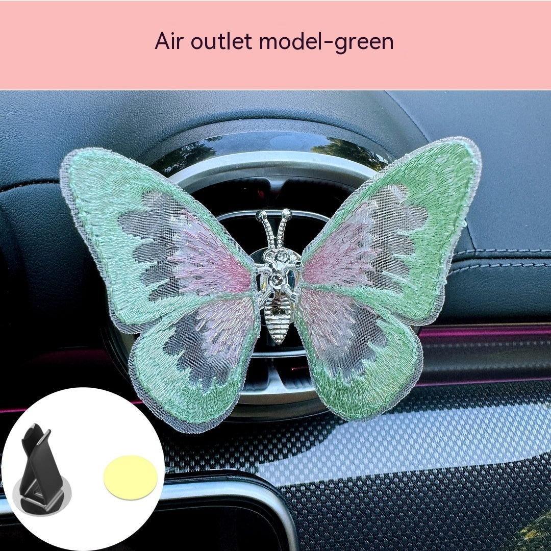 Just Arrived at Buy Center: Moving Embroidery Butterfly Center Console Air Outlet Decoration Healing Series Car Accessories Green clip 1PC