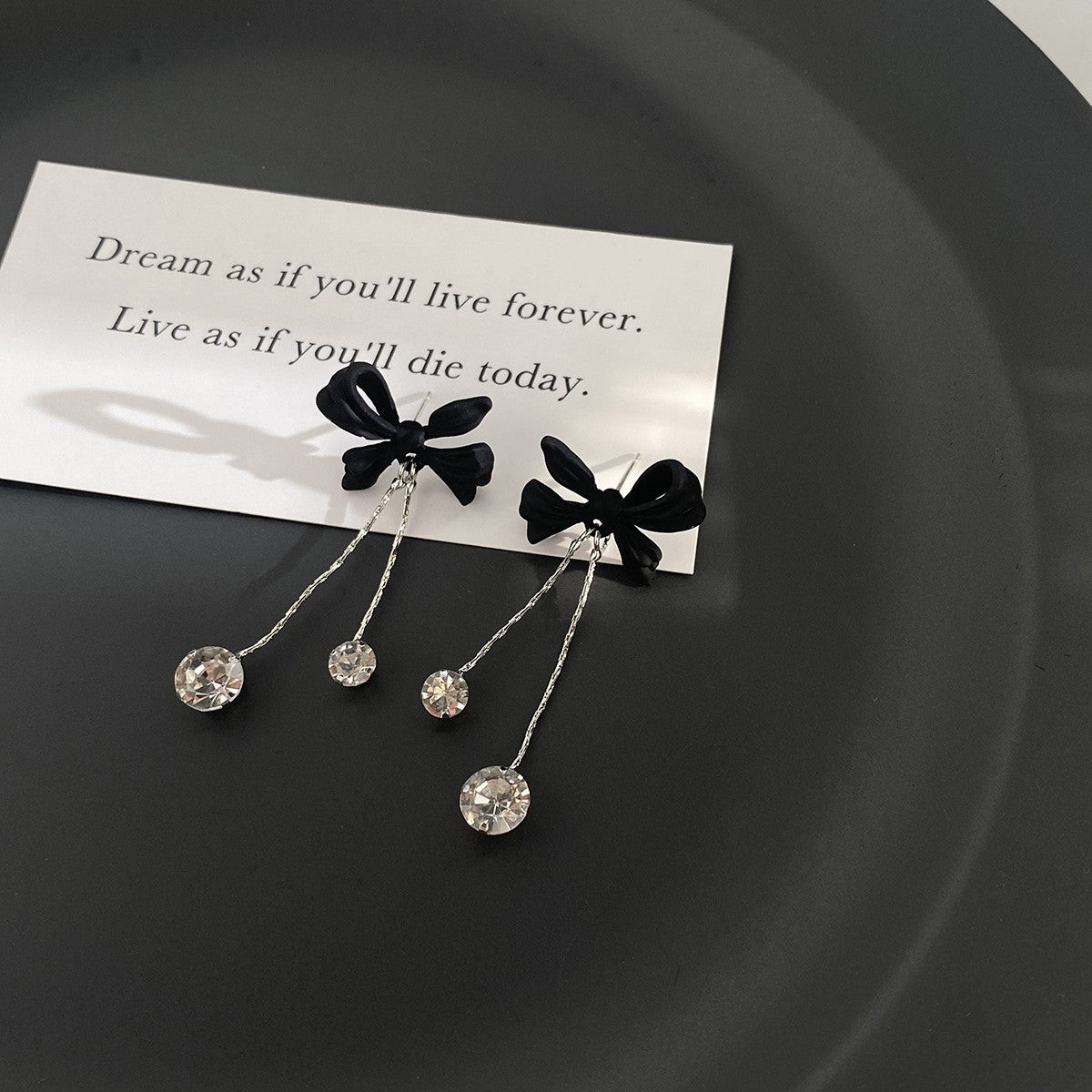 Buy Center Handpicked- Black Bow Zircon Tassel Earrings Versatile Temperament Socialite Earrings High-end Design Earrings