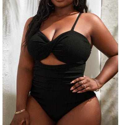 Fresh Arrivals at Buy Center: Women's Plus Size One-piece Bikini Solid Color Breathable Swimsuit Black A