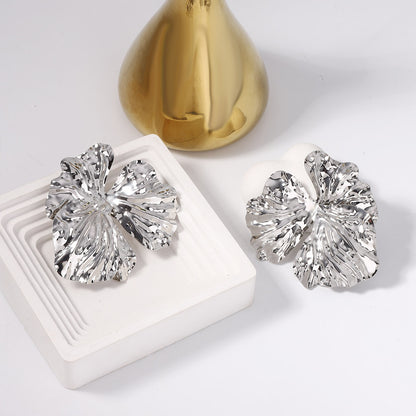 Buy Center Hot Pick-Fashion Exaggerated Large Flower Ear Studs Design Sense Silver