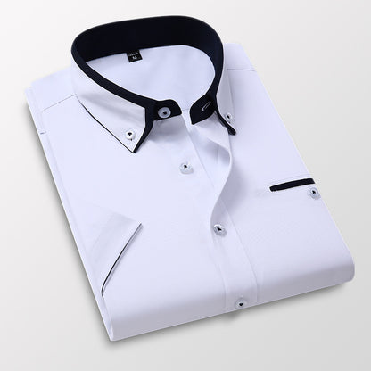 Short-sleeved Short Sleeve Men Clothing Shirt Slim-fitting Iron-free Casual White