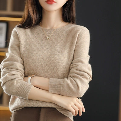 Pure Wool Sweater Women's Round Neck Pullover Loose Buy Center