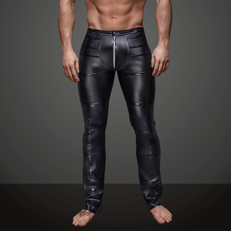 European And American Men's Sexy Leather Pants Performance Wear Black