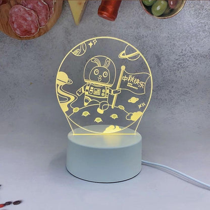 New Mid-Autumn Small Night Lamp Bedside Table Decoration 3D Acrylic Table Lamp Space Jade Hare