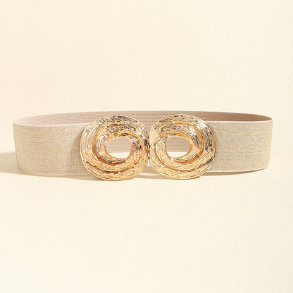 Hot New Items at Buy Center: Women's Fashion Bohemian Metal Circle Hollow Belt Pearl Beige