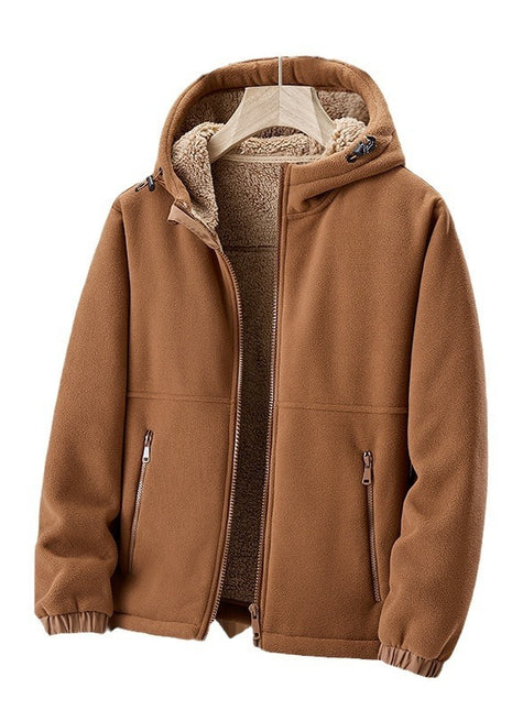 Men's Fleece Jacket Casual Hooded Lambswool Fleece Padded Coat