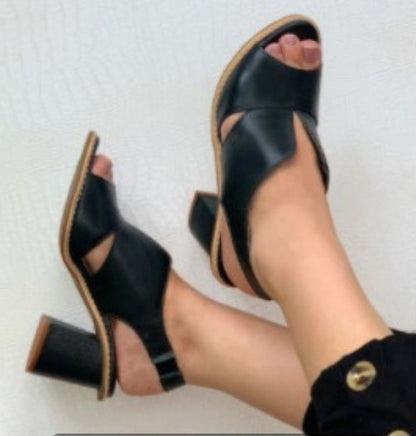 Fresh Arrivals at Buy Center: Summer Women's Stylish Peep Toe High Heel Chunky Heel Sandals Black