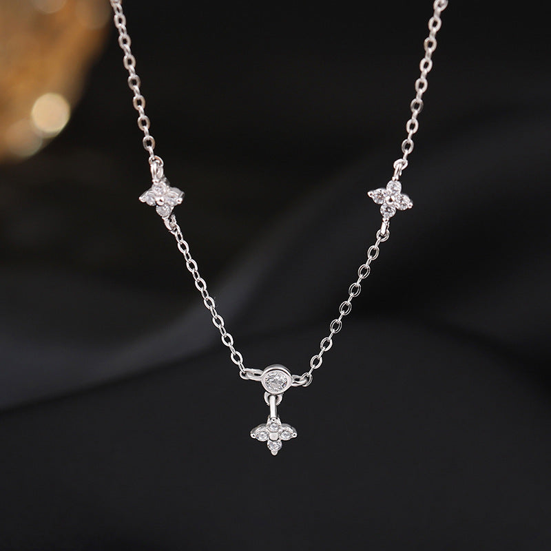 Buy Center Premium-Women's Sterling Silver Clover Necklace Star Zircon White Gold Color 925 Silver