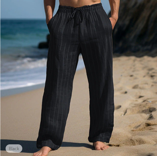 Just Arrived at Buy Center: Men's Linen Drawstring Elastic Waist Straight Striped Comfortable Breathable Casual Pants