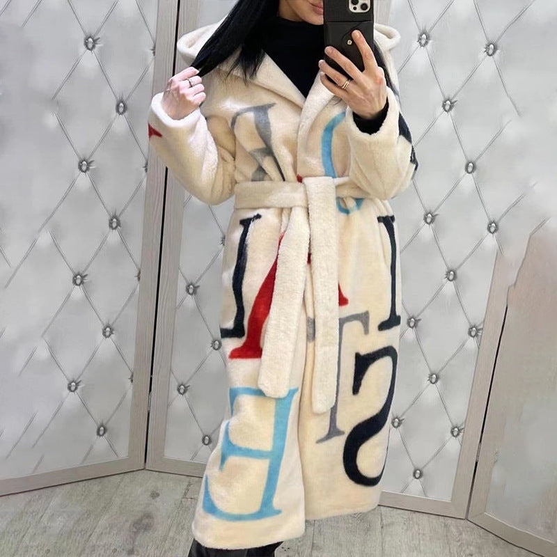 Hot New Items at Buy Center: Letter Fashion Women's Plus Size Printed Long Coat