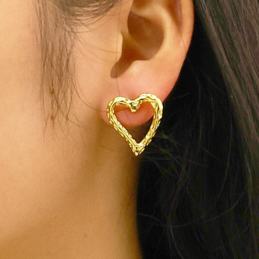 Retro Gold Stud Earrings Simple Lava Heart Shape | Jewelry & Watches2 | Buy Center