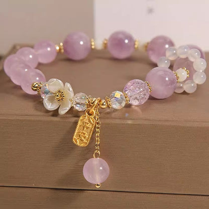 Buy Center Exclusive Offer-Ins Korean Style Lavander Purple Chalcedony Crystal Single Circle Women's White Agate Blue Flower Bracelet Purple