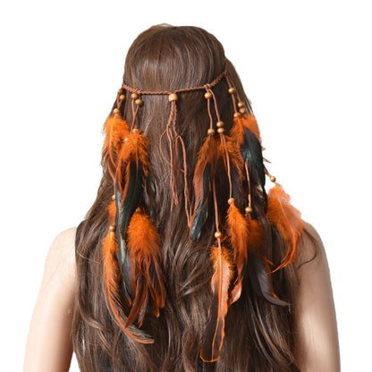 Newly Released at Buy Center: Feather Hair Band New Retro Fringed Headwear Orange Red