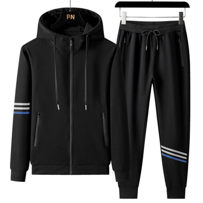 Hot New Items at Buy Center: Men's Casual Sports Pure Cotton Hooded Sweater Trousers Two-piece Set Black