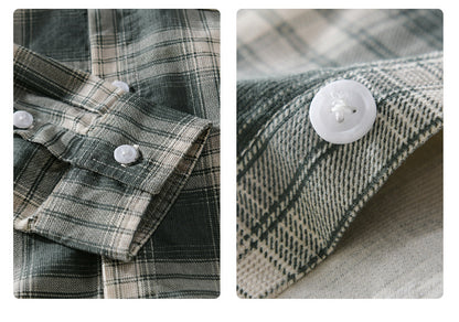 Newly Arrived at Buy Center: Cotton Plaid Long-sleeved Shirt Retro Cotton Brushed Casual Overshirt