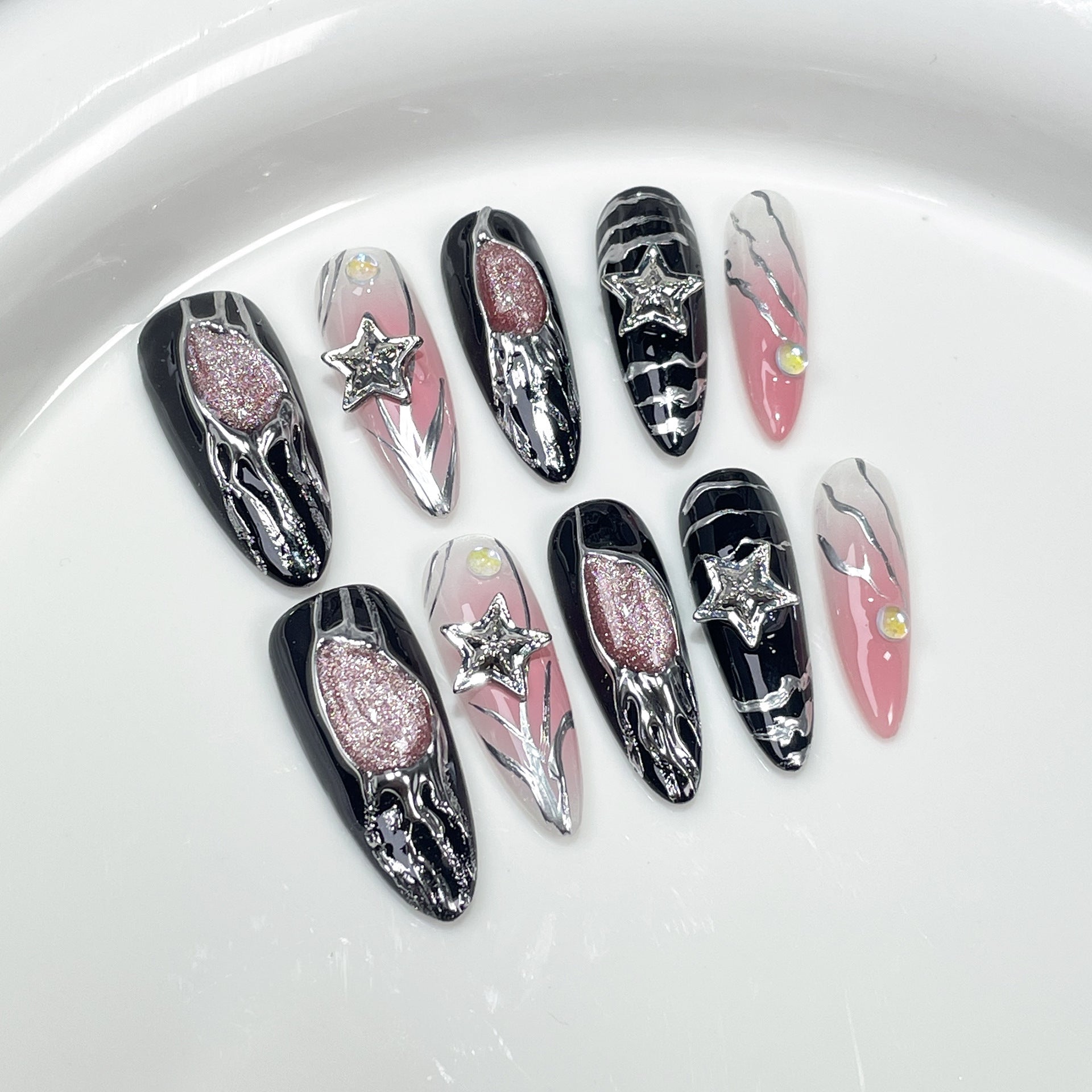 Just Arrived at Buy Center: Hot Girl Hand-worn Nail Blush Mid-length Nail Stickers Flashing Personality Wearable Nail Sticker